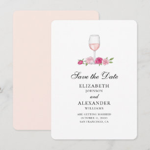 Invitation Fleurs roses. Verre à vin. Les roses sauvent la da