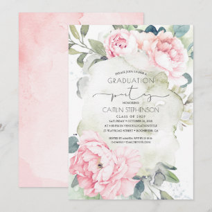 Invitation Fleurs roses vintages et verdure