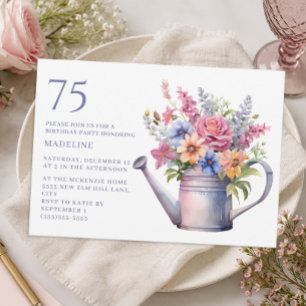 Invitation Fleurs roses violettes Jardin champêtre 75e annive