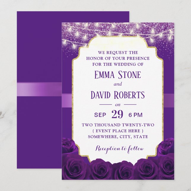 Invitation Fleurs Roses violettes modernes Mariage élégant (Devant / Derrière)