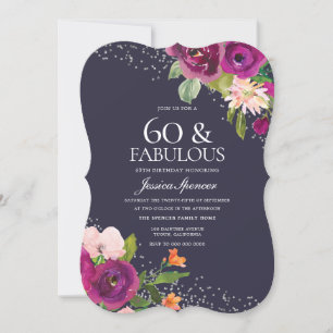 Invitation Fleurs roses violettes Retour 60e fête d'anniversa