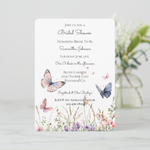 Invitation Fleurs Roses Violettes Rouges Papillon Mariage