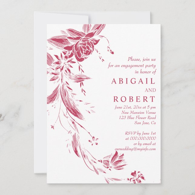 Invitation Fleurs roses Viva magenta mariage de fiançailles (Devant)