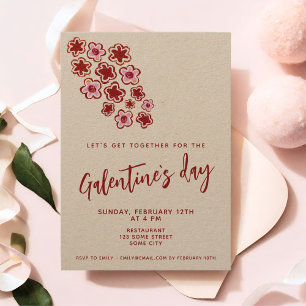 Invitation Fleurs Rouge Rose Amies Galentine`s Day Kraft