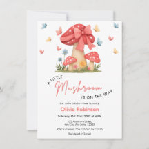 Fleurs Rouge Ruban Un Petit Champignon Baby Shower