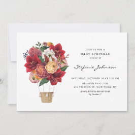 Invitation Fleurs rouges Ballons à air chaud Bébé saupoudré