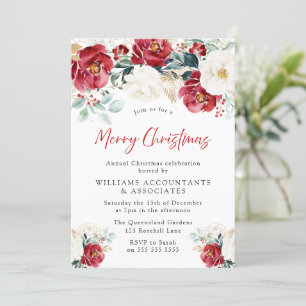 Invitation Fleurs rouges bourguignonnes Joyeux Noël