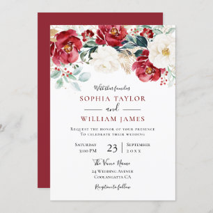 Invitation Fleurs rouges bourguignonnes Mariage de vacances