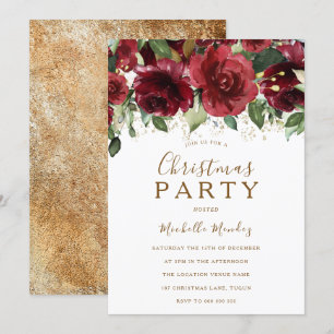 Invitation Fleurs rouges bourguignonnes Parties scintillant d