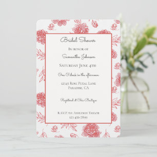 Invitation Fleurs Rouges Chic pour une Mariée