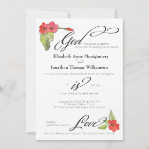 Invitation Fleurs rouges Dieu est amour Calligraphie religieu