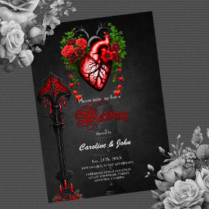 Invitation Fleurs rouges du coeur gothique.