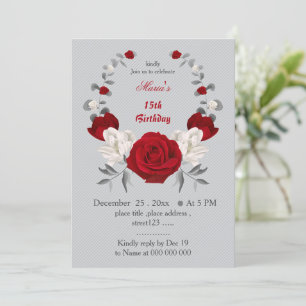 Invitation fleurs rouges et blanches couronne anniversaire