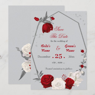 Invitation fleurs rouges et blanches géométrique enregistrer 