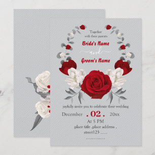 Invitation fleurs rouges et blanches mariage de couronne bota