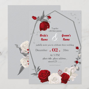 Invitation fleurs rouges et blanches mariage géométrique bota