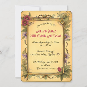 Invitation Fleurs Rouges et Vignes Vertes Modifiables