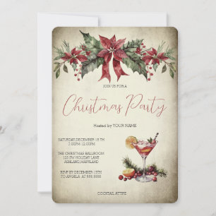 Invitation Fleurs rouges Fruits Boissons Noël Fête