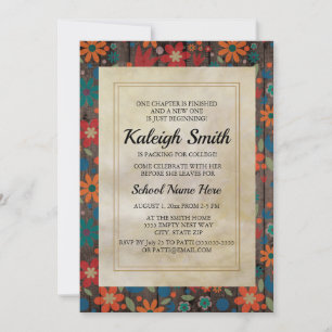 Invitation Fleurs rouges orange sur la partie rustique du tro