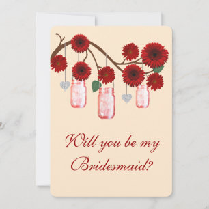 Invitation Fleurs Rouges Pots Mason Demoiselles d'Honneur Car