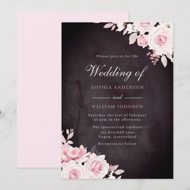 Invitation Fleurs rousses et Mariage d'aquarelle Bourgogne (Devant / Derrière)