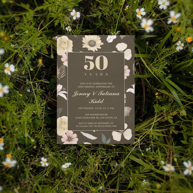 Invitation Fleurs rustiques 50e anniversaire de mariage (Créateur téléchargé)