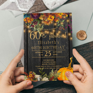 Invitation Fleurs rustiques chic rouillées d'automne 60 ans f