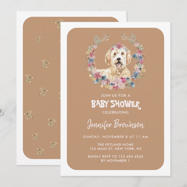Invitation Fleurs rustiques de Goldendoodle (Devant / Derrière)