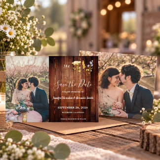 Invitation Fleurs rustiques monogramme photo Save the Date