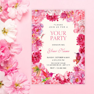 Invitation Fleurs rustiques roses en fleurs