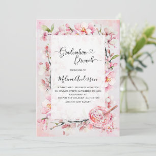 Invitation Fleurs Sakura printemps et gris d'aquarelle desser