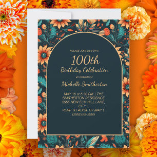 Invitation Fleurs sarcelles orange sur une arche noire pour 1