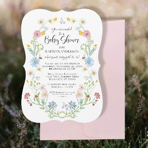 Invitation Fleurs sauvages aquarelle abeilles Baby Shower fil