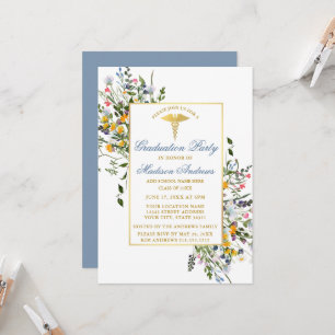 Invitation Fleurs sauvages aquarelle bleu poussiéreux Fête de