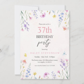 Invitation Fleurs sauvages aquarelle Floral pastel 37e annive