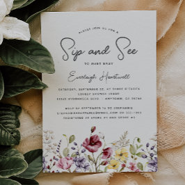 Invitation Fleurs sauvages Aquarelle Sip et voir Baby shower