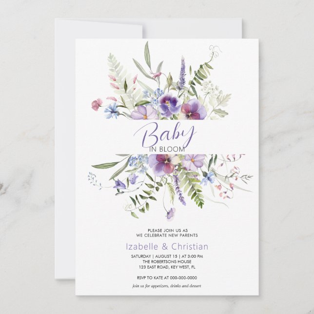 Invitation Fleurs sauvages Baby Bloom Botanique Rustique (Devant)