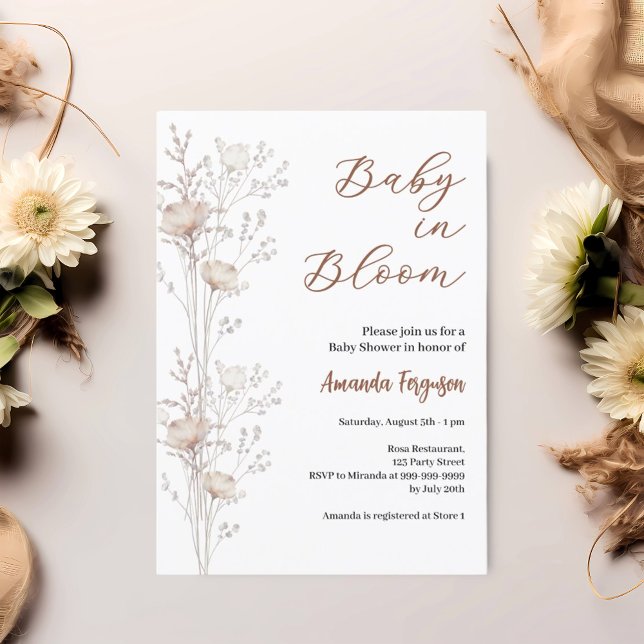 Invitation fleurs sauvages baby showers en crème beige fleuri (Créateur téléchargé)