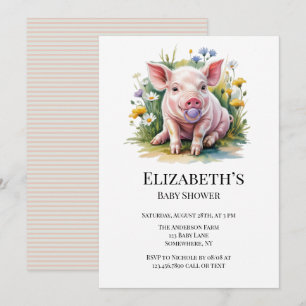 Invitation Fleurs sauvages bébé cochon aquarelle Baby Shower