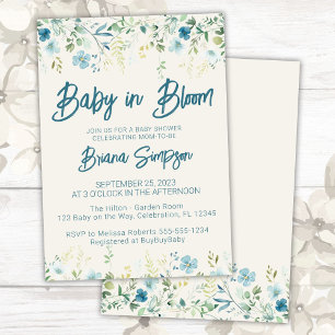 Invitation Fleurs sauvages bébé turquoise bleu beige Shower