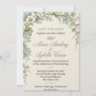 Invitation Fleurs sauvages blanches, feuillage retombant, Bo