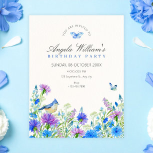 Invitation Fleurs sauvages bleues anniversaire