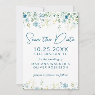 Invitation Fleurs sauvages bleus turquoises Enregistrer la ca