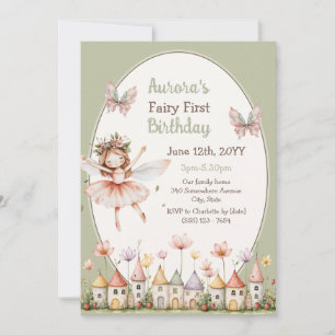 Invitation Fleurs sauvages boho bébé fille Fée Premier annive