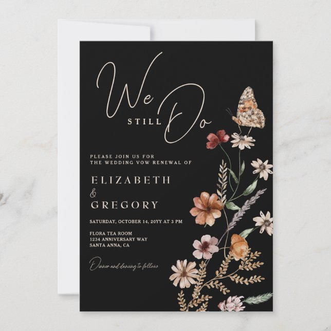 Invitation Fleurs sauvages Boho foncées Nous renouvelons enco (Devant)