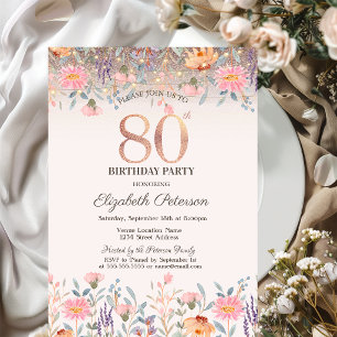 Invitation Fleurs sauvages chic Guirlande lumineuse 80ème 