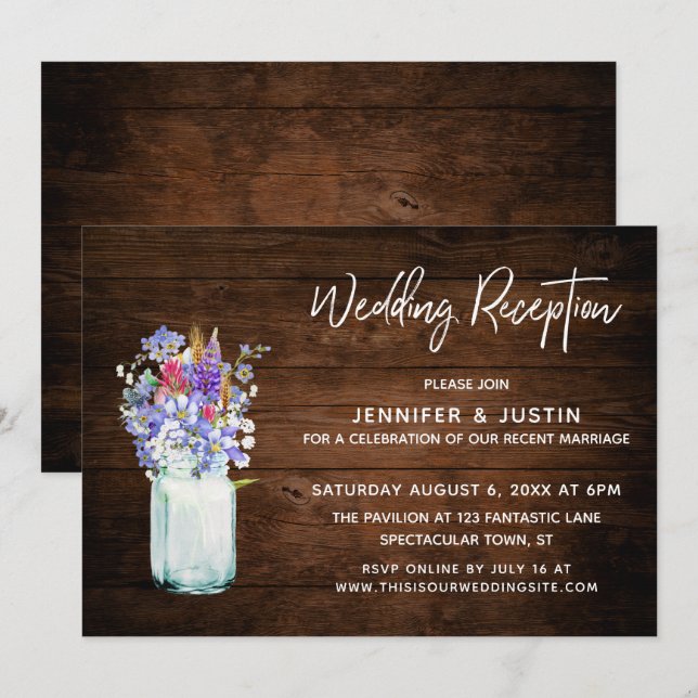 Invitation Fleurs sauvages dans un Mariage Rustique en Bocal  (Devant / Derrière)