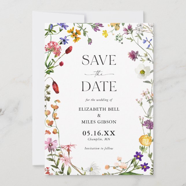 Invitation Fleurs sauvages d'aquarelle Boho Wedding Enregistr (Devant)
