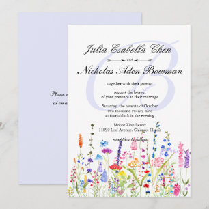 Invitation Fleurs sauvages d'aquarelle Monogramme Mariage de 