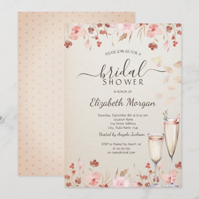 Invitation Fleurs sauvages d'aquarelle Petals Prosecco (Devant / Derrière)